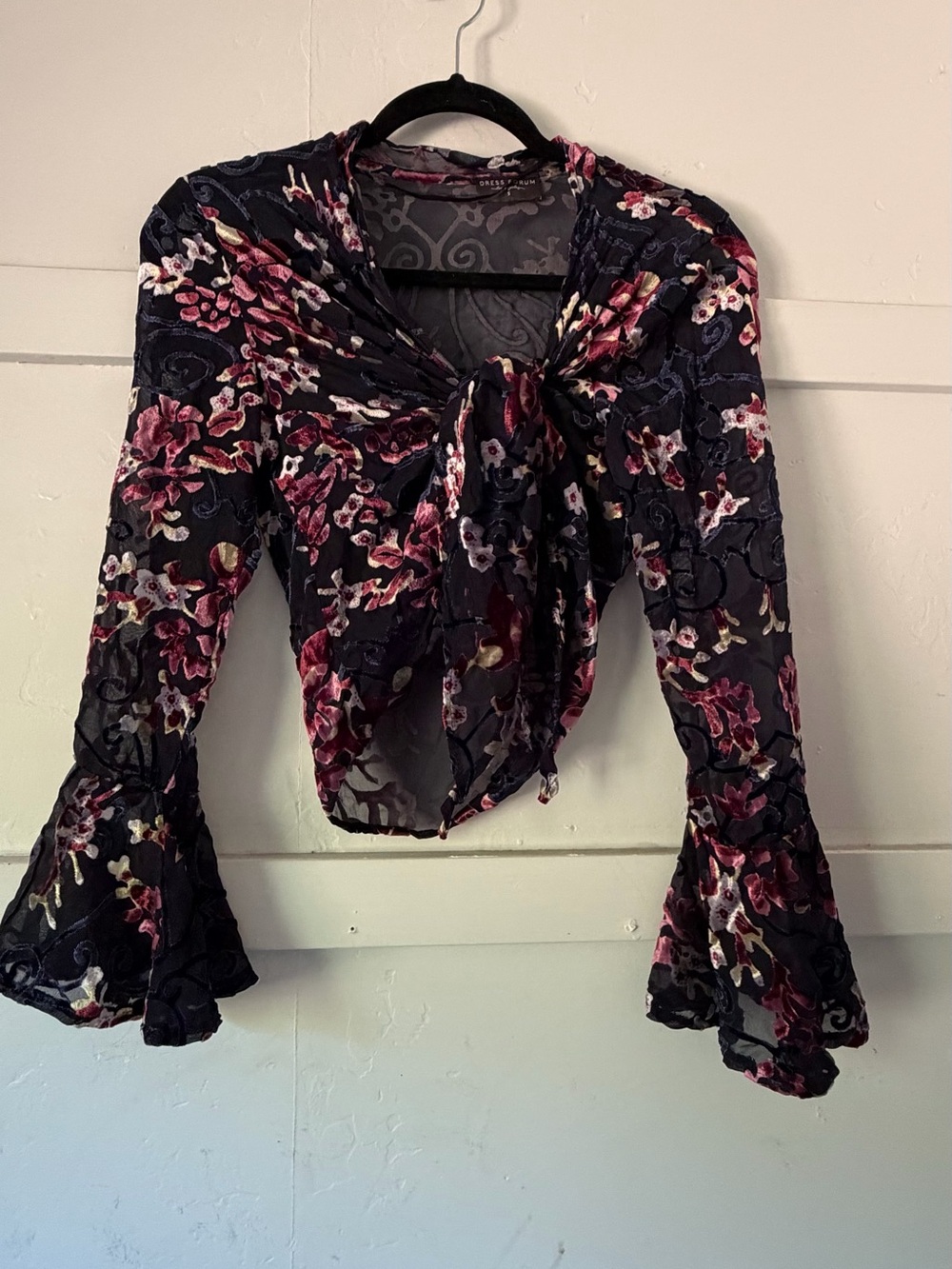 Dress Forum Black Floral Velvet Burnout Tie-Front Blouse